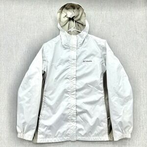 Columbia Rain Jacket Women's XL White Switchback Hooded Full Zip Mesh Lined